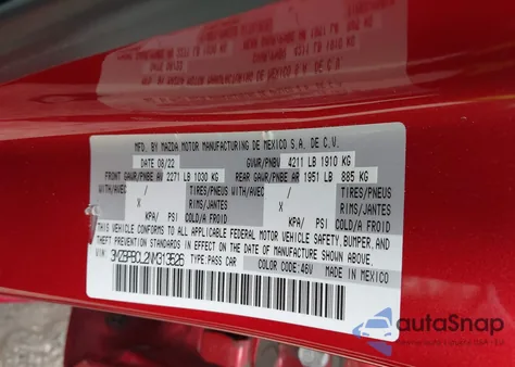 2022 Mazda Mazda3 Preferred from USA, damaged, VIN 3MZBPBCL2NM313526